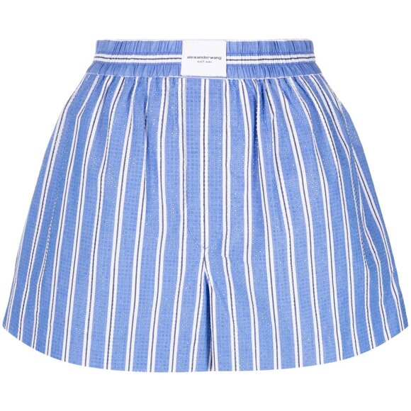 NWT Alexander Wang Classic Boxer Shorts with Clear Bead Hotfix Blue XS $795 - Picture 3 of 7